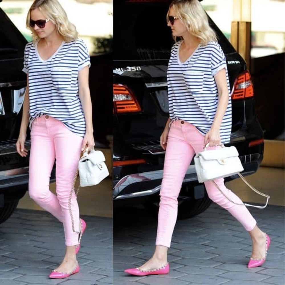 Current Elliott the stiletto day glow pink jeans